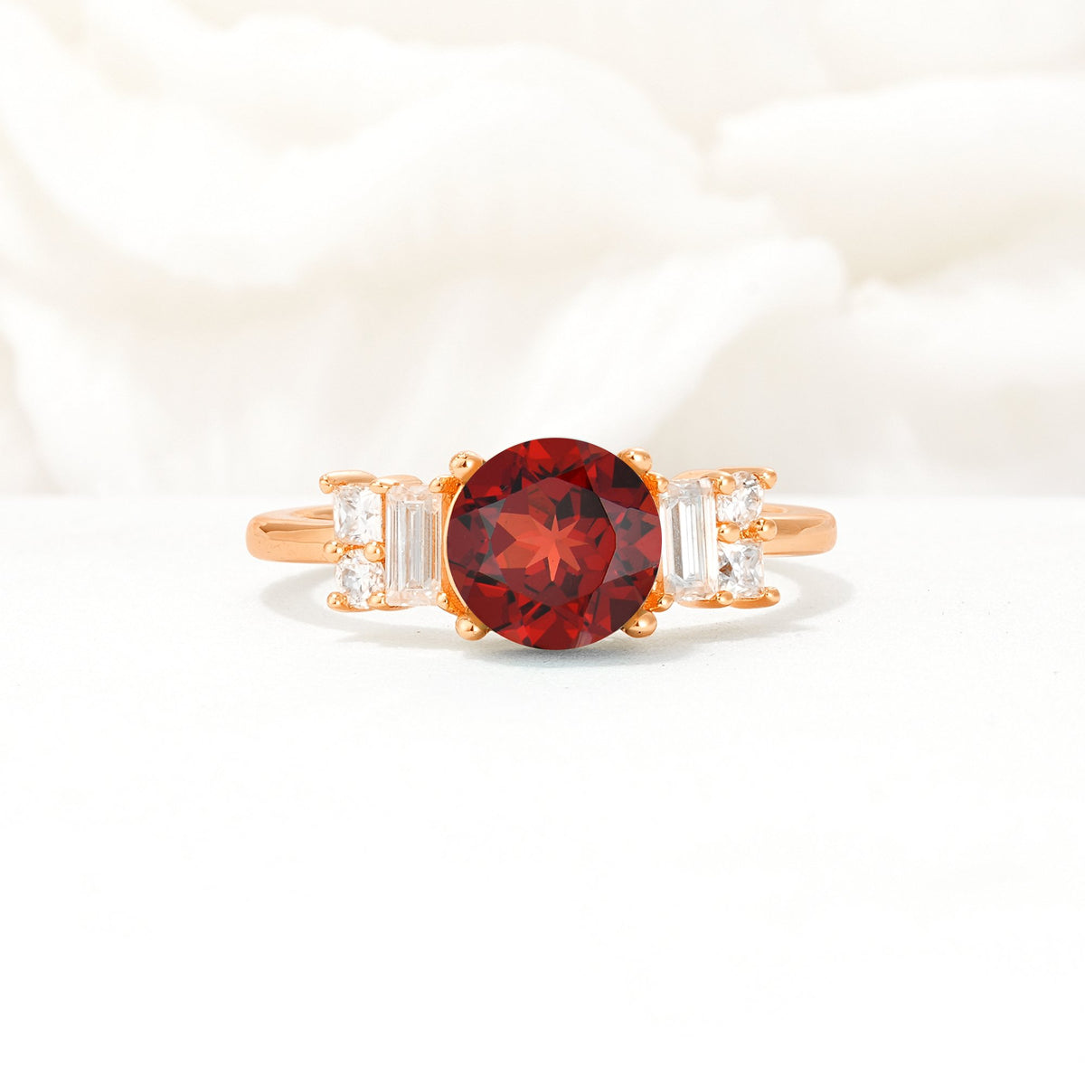 Round Cut Garnet Baguette Side Stone Engagement Ring - Additional view