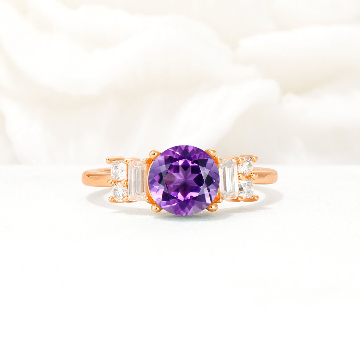Round Cut Amethyst Baguette Side Stone Engagement Ring - Additional view