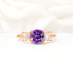 Round Cut Amethyst Baguette Side Stone Engagement Ring - Additional view