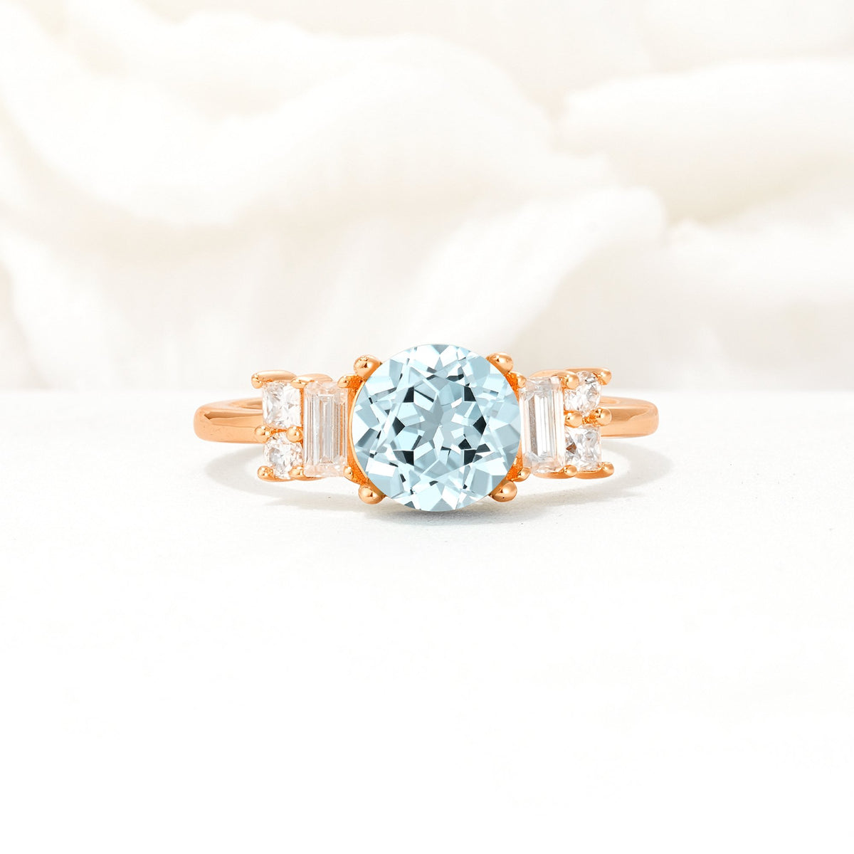 Round Cut Aquamarine Baguette Side Stone Engagement Ring - Additional view