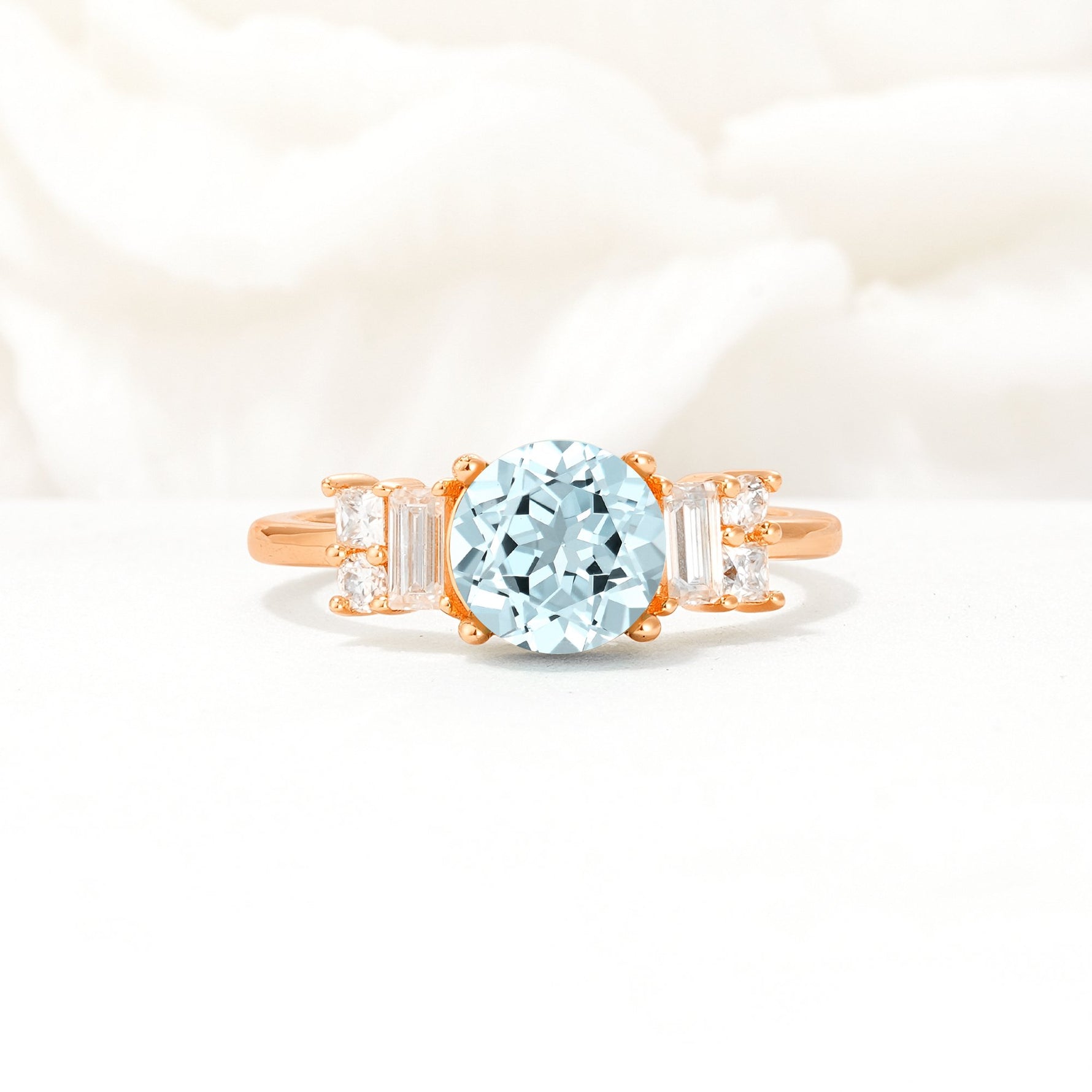 Round Cut Aquamarine Baguette Side Stone Engagement Ring - Additional view