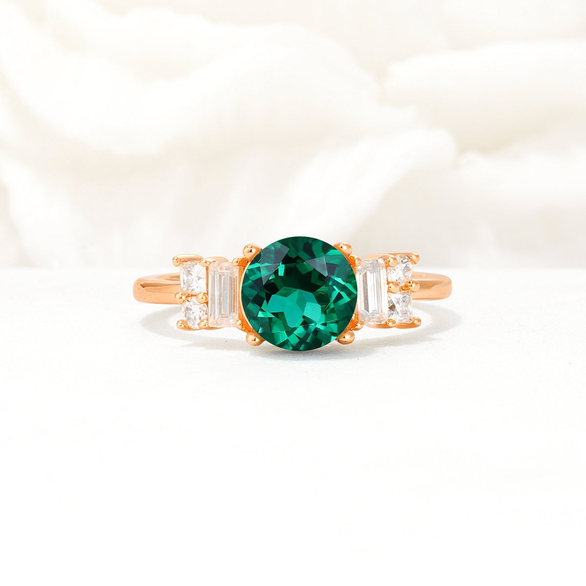 Round Cut Emerald Baguette Side Stone Engagement Ring - Additional view