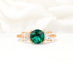 Round Cut Emerald Baguette Side Stone Engagement Ring - Additional view