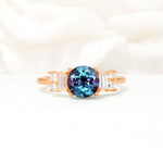 Round Cut Alexandrite Baguette Side Stone Engagement Ring - Additional view