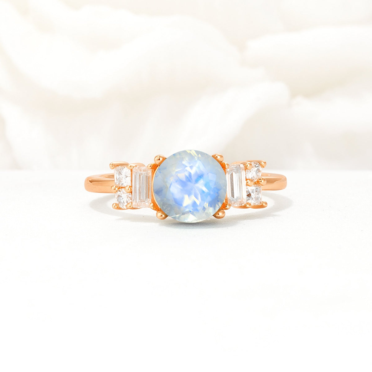 Round Cut Moonstone Baguette Side Stone Engagement Ring - Additional view
