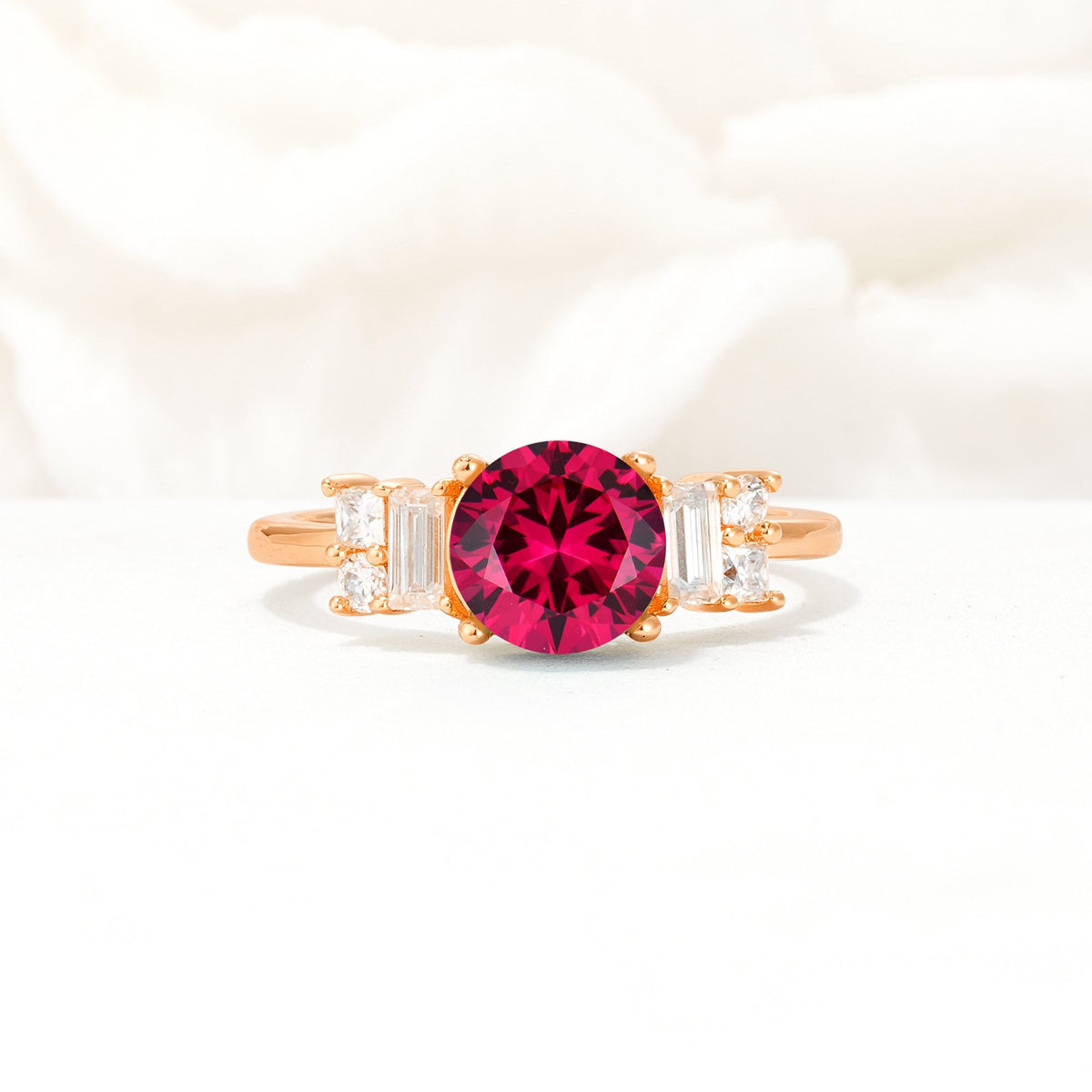Round Cut Ruby Baguette Side Stone Engagement Ring - Additional view