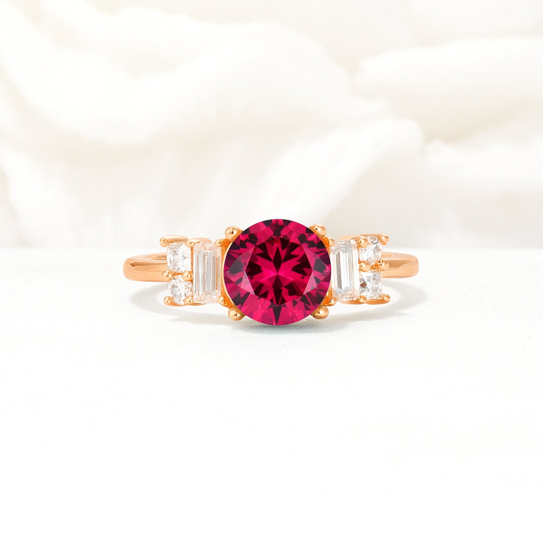 Round Cut Ruby Baguette Side Stone Engagement Ring - Additional view
