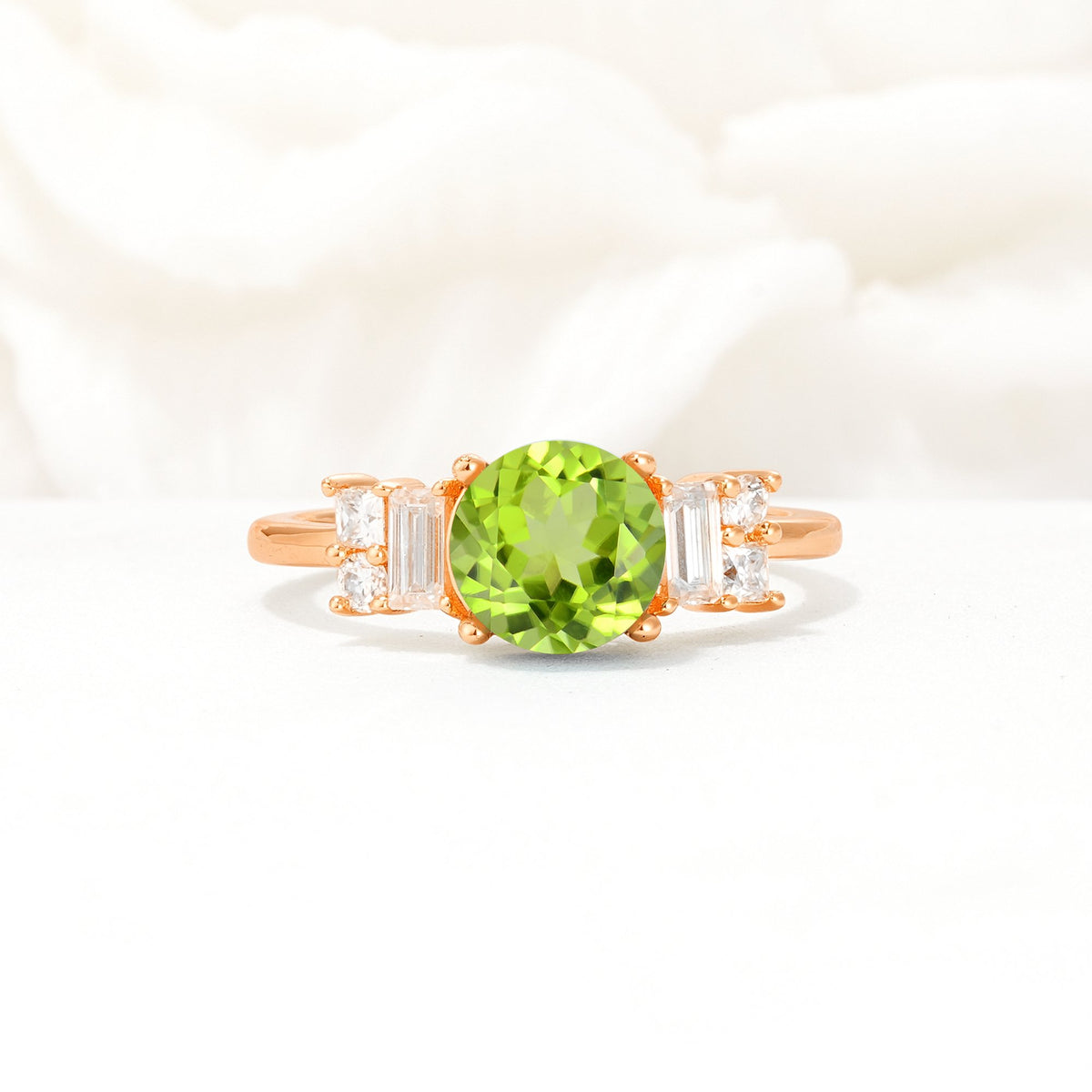 Round Cut Peridot Baguette Side Stone Engagement Ring - Additional view