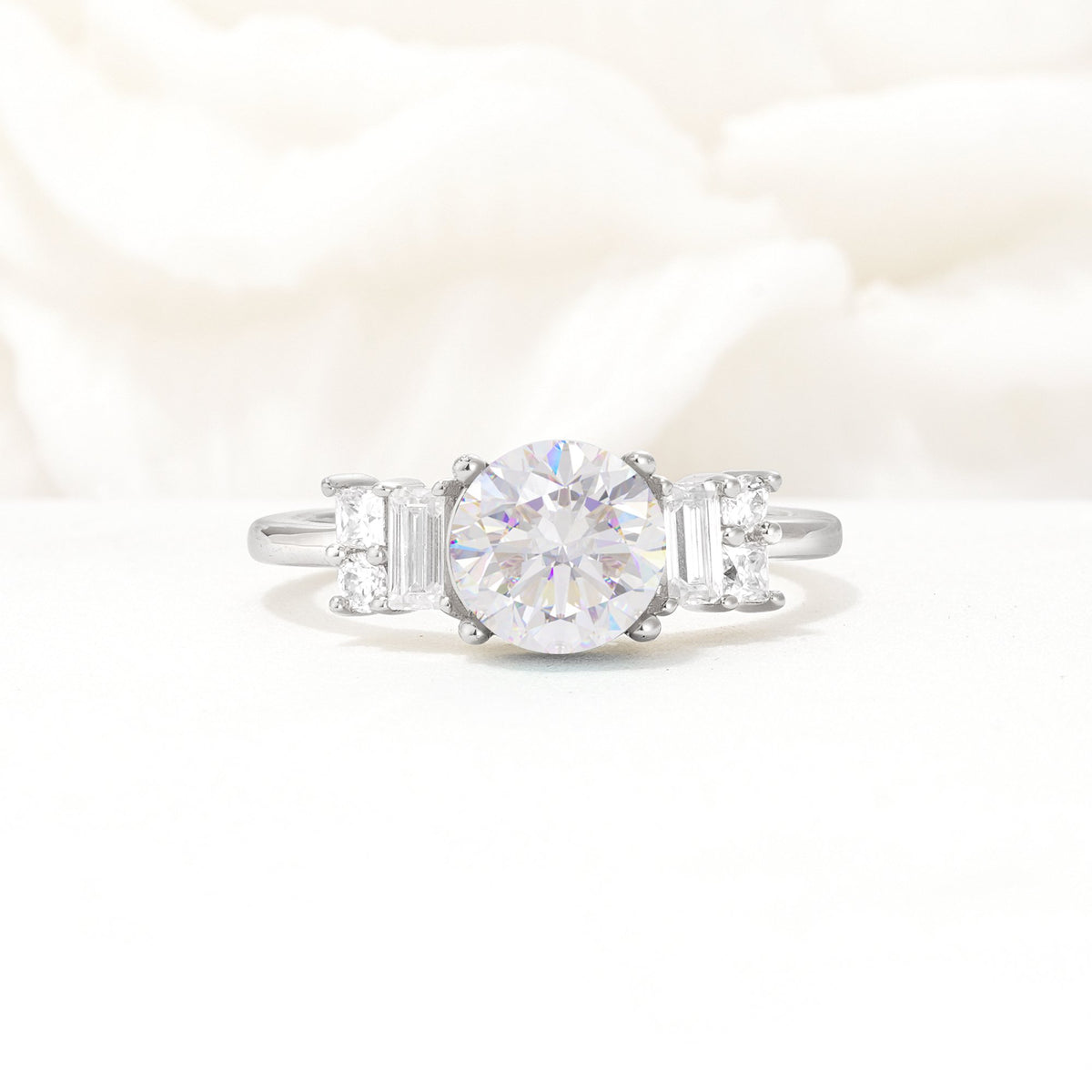 Round Cut Moissanite Baguette Side Stone Engagement Ring - Additional view