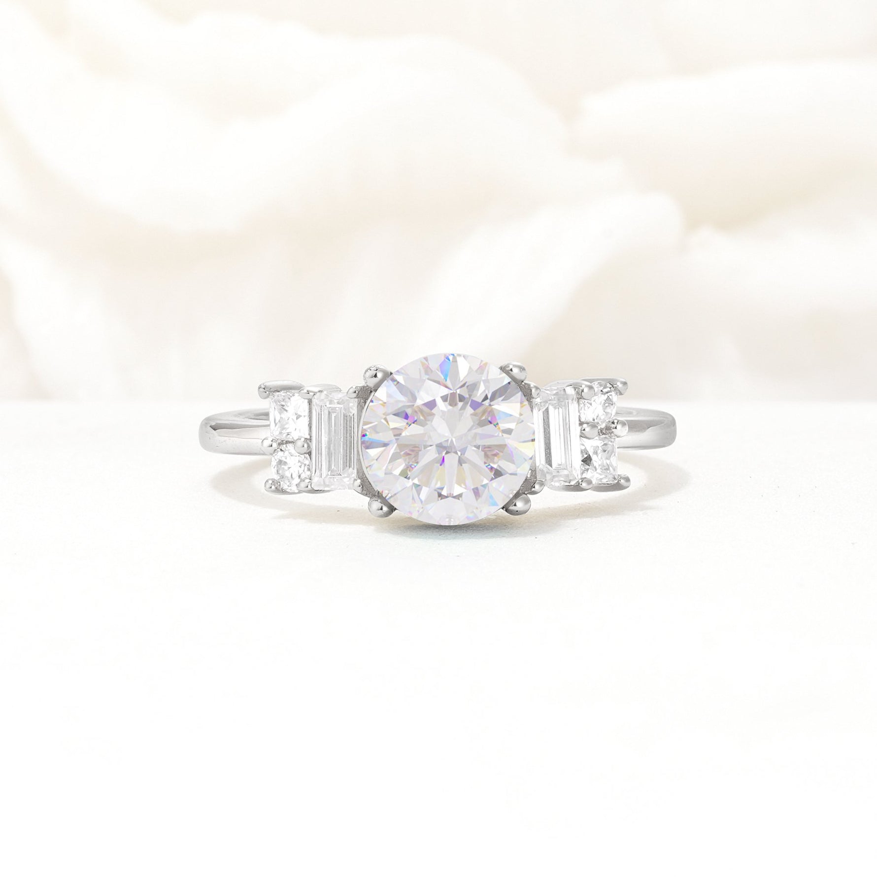 Round Cut Moissanite Baguette Side Stone Engagement Ring - Additional view