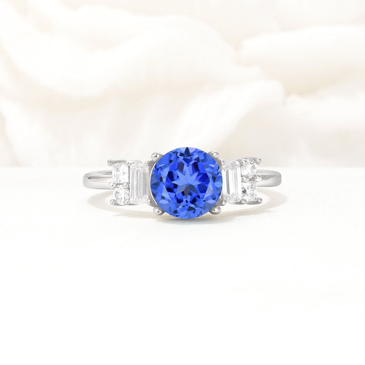 Round Cut Sapphire Baguette Side Stone Engagement Ring - Additional view