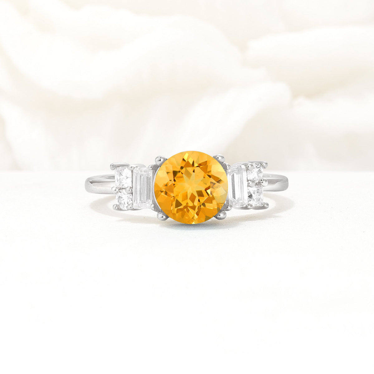 Round Cut Citrine Baguette Side Stone Engagement Ring - Additional view