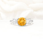 Round Cut Citrine Baguette Side Stone Engagement Ring - Additional view