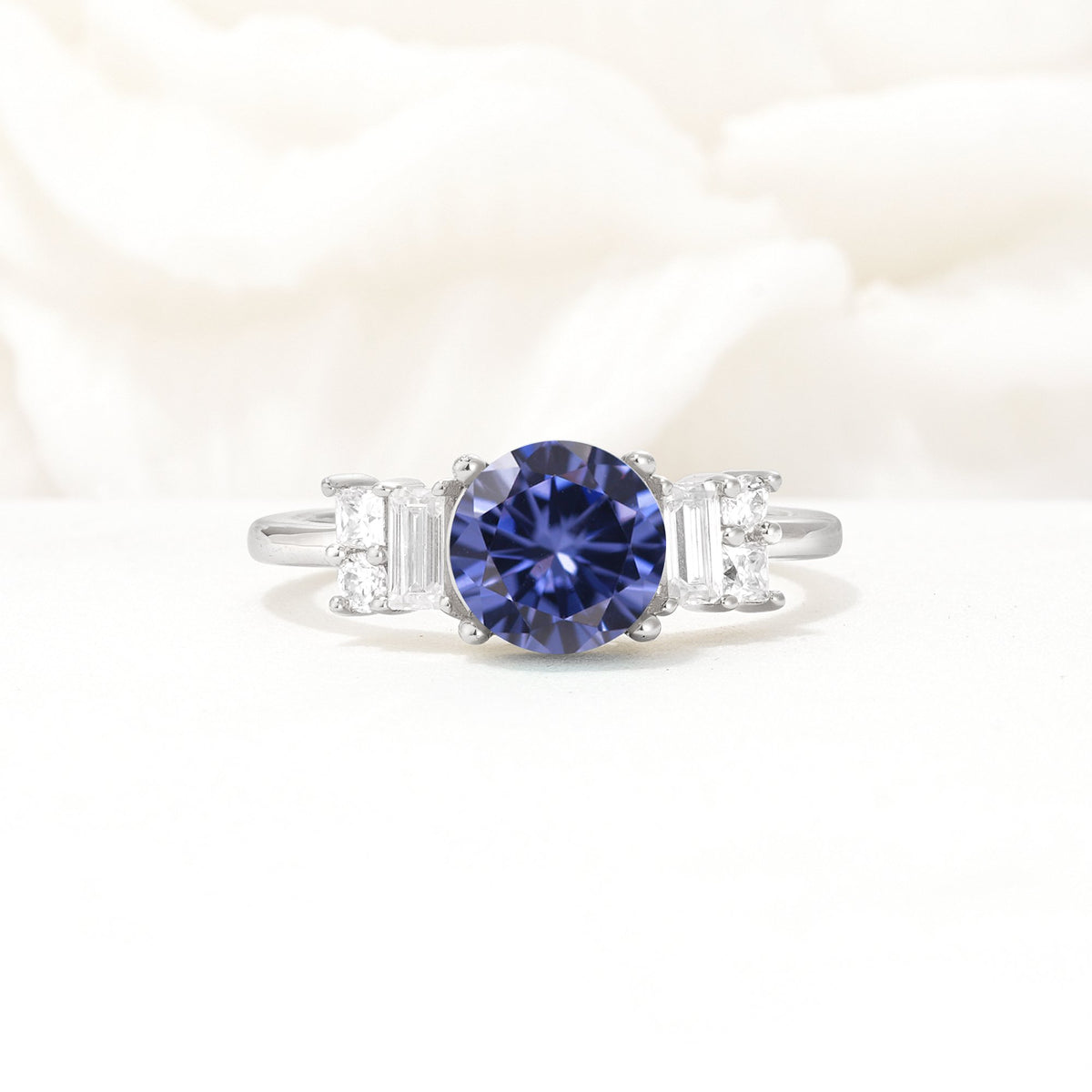 Round Cut Tanzanite Baguette Side Stone Engagement Ring - Additional view
