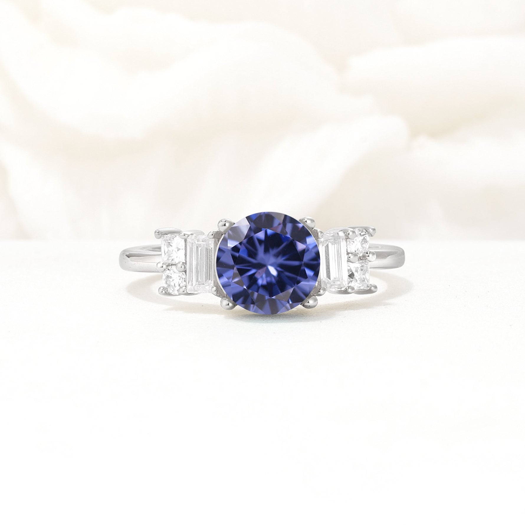 Round Cut Tanzanite Baguette Side Stone Engagement Ring - Additional view