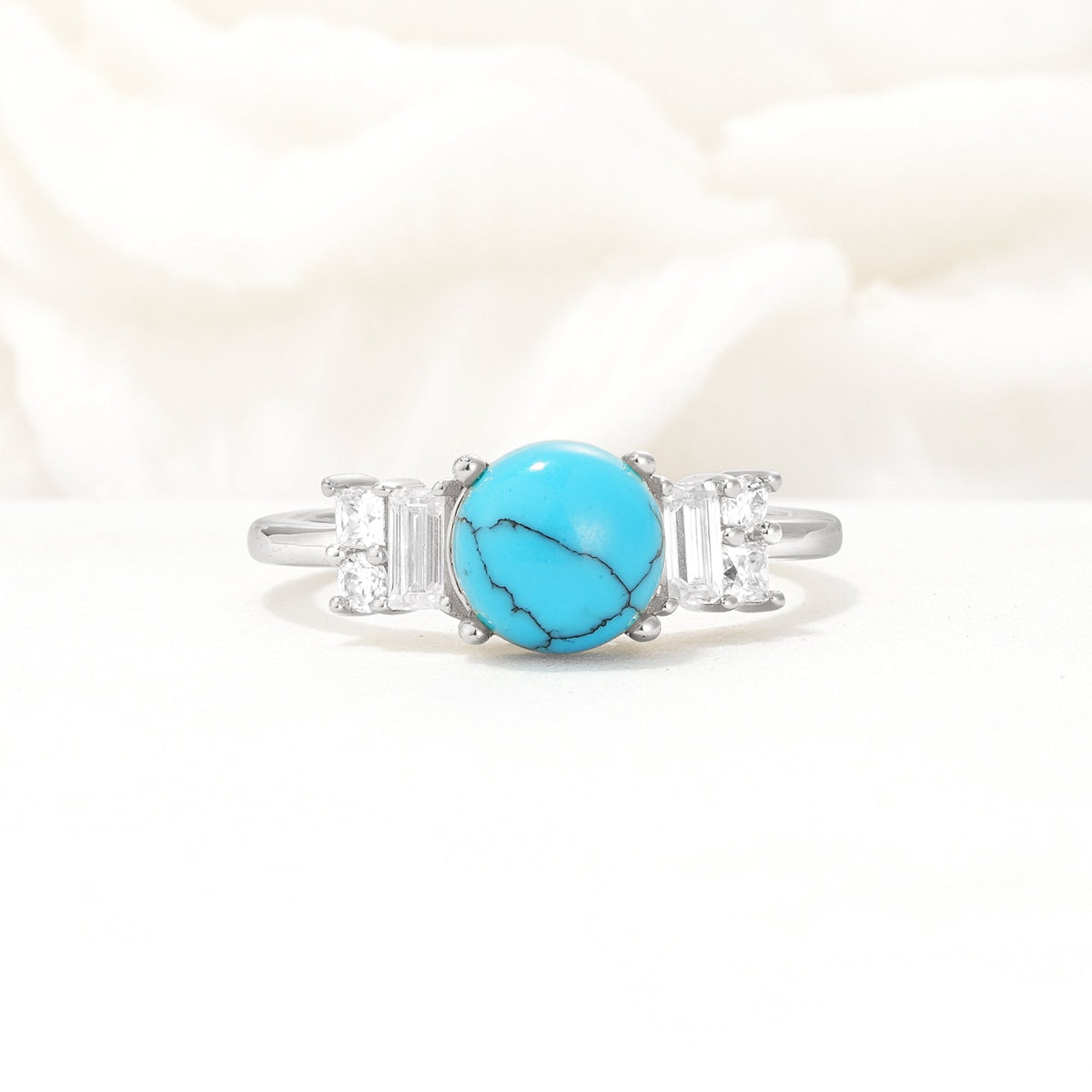 Round Cut Turquoise Baguette Side Stone Engagement Ring - Additional view