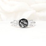 Round Cut Black Rutilated Quartz Baguette Side Stone Engagement Ring - Additional view