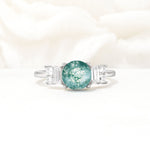 Round Cut Moss Agate Baguette Side Stone Engagement Ring - Additional view
