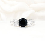 Round Cut Black Onyx Baguette Side Stone Engagement Ring - Additional view