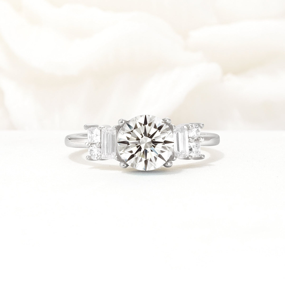 Round Cut Lab Diamond Baguette Side Stone Engagement Ring - Additional view