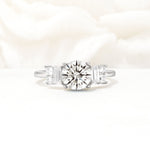 Round Cut Lab Diamond Baguette Side Stone Engagement Ring - Additional view