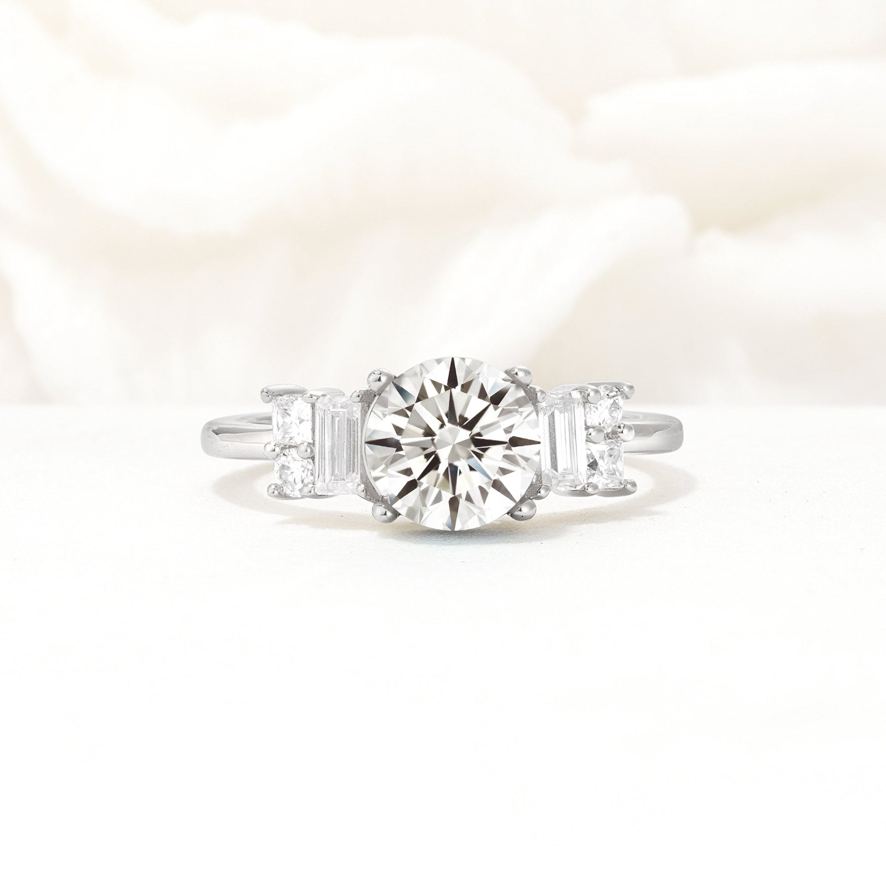 Round Cut Lab Diamond Baguette Side Stone Engagement Ring - Additional view