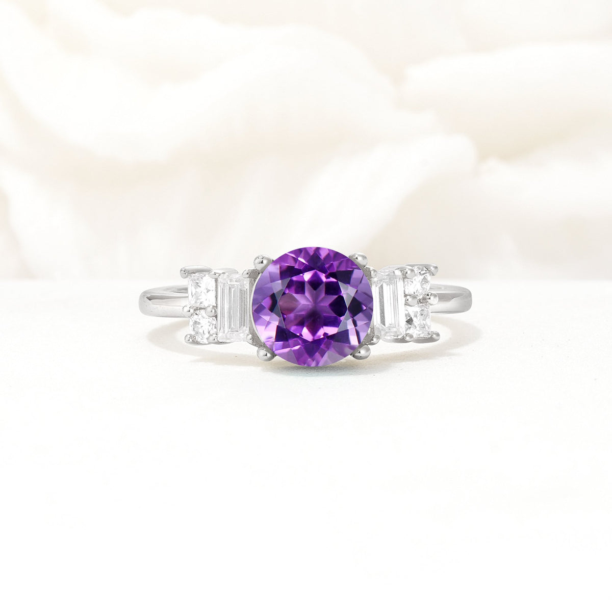Round Cut Amethyst Baguette Side Stone Engagement Ring - Additional view