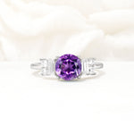 Round Cut Amethyst Baguette Side Stone Engagement Ring - Additional view