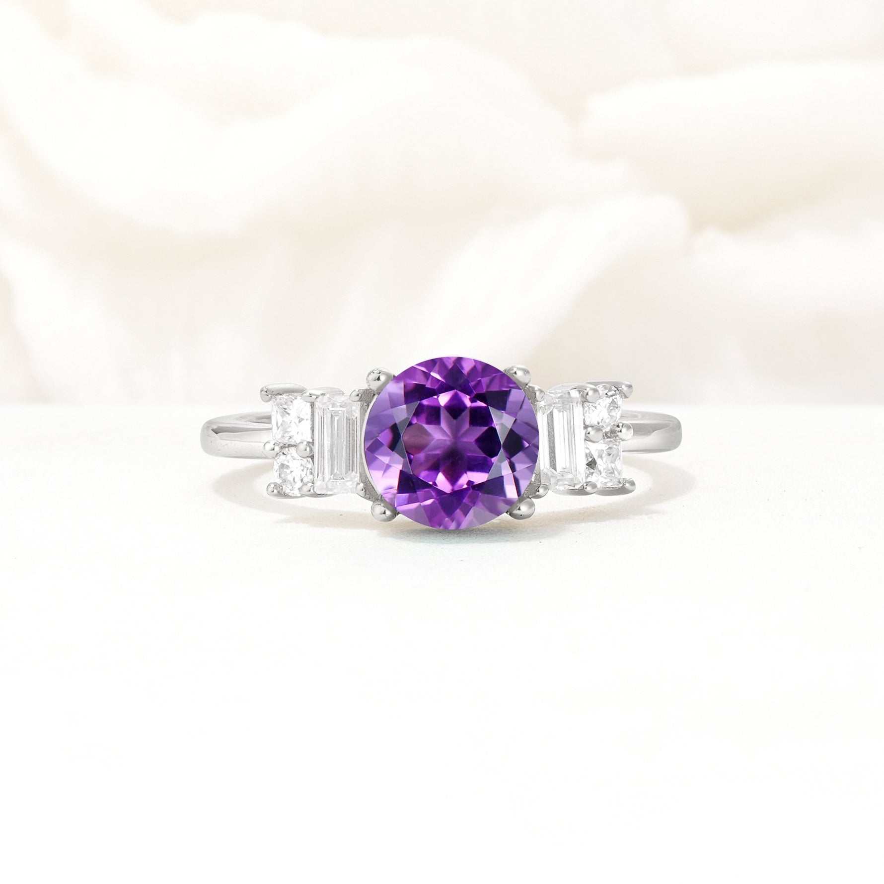 Round Cut Amethyst Baguette Side Stone Engagement Ring - Additional view