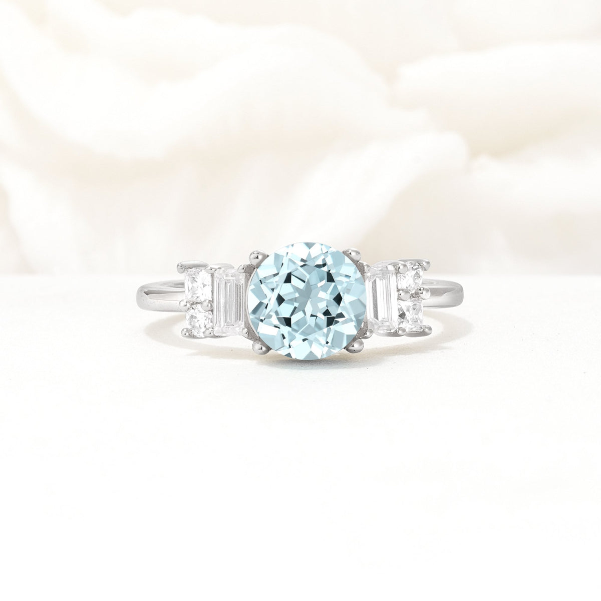 Round Cut Aquamarine Baguette Side Stone Engagement Ring - Additional view
