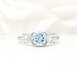 Round Cut Aquamarine Baguette Side Stone Engagement Ring - Additional view