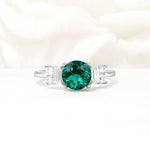 Round Cut Emerald Baguette Side Stone Engagement Ring - Additional view