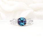 Round Cut Alexandrite Baguette Side Stone Engagement Ring - Additional view