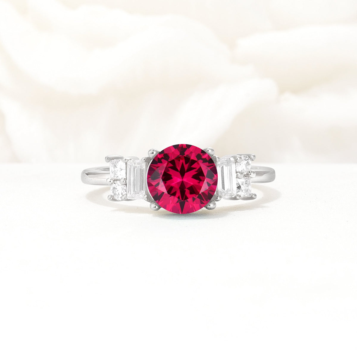 Round Cut Ruby Baguette Side Stone Engagement Ring - Additional view