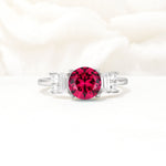 Round Cut Ruby Baguette Side Stone Engagement Ring - Additional view