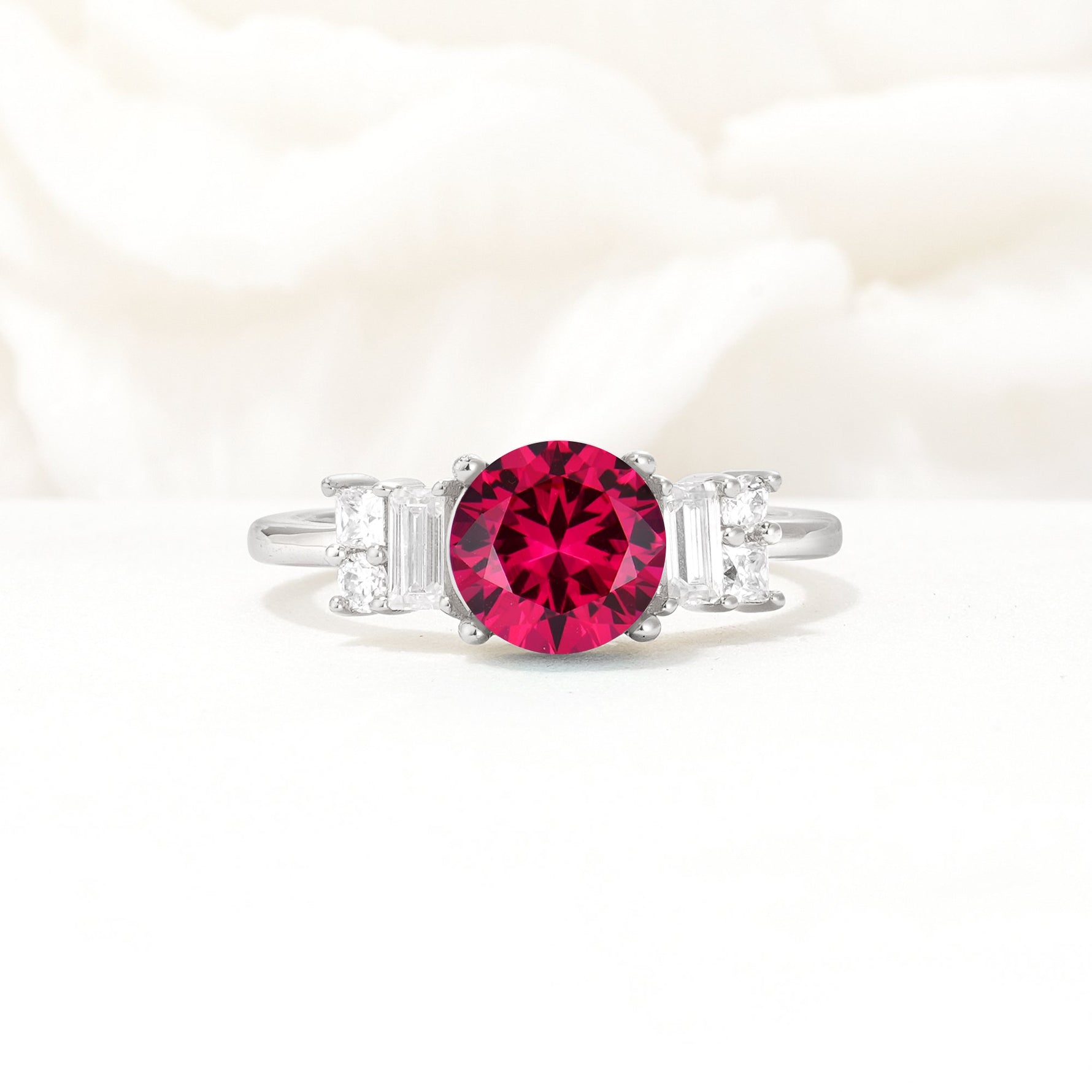 Round Cut Ruby Baguette Side Stone Engagement Ring - Additional view