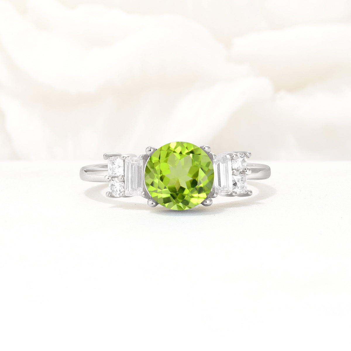 Round Cut Peridot Baguette Side Stone Engagement Ring - Additional view