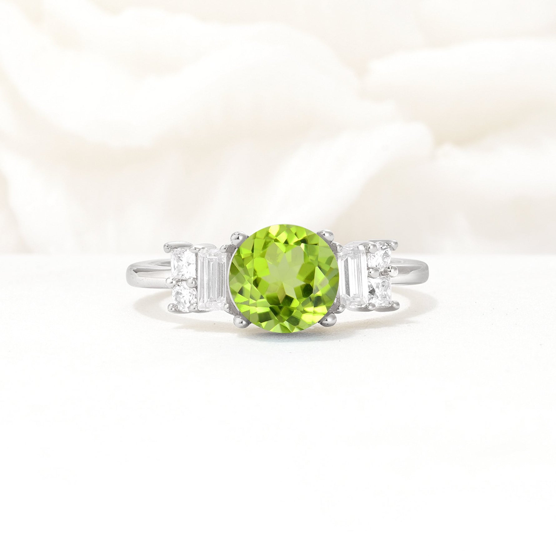 Round Cut Peridot Baguette Side Stone Engagement Ring - Additional view