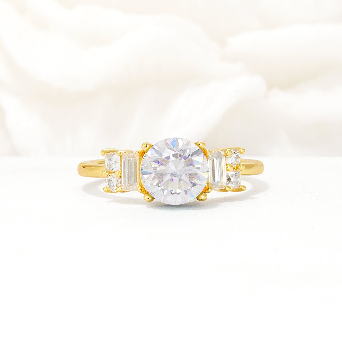 Round Cut Moissanite Baguette Side Stone Engagement Ring - Additional view
