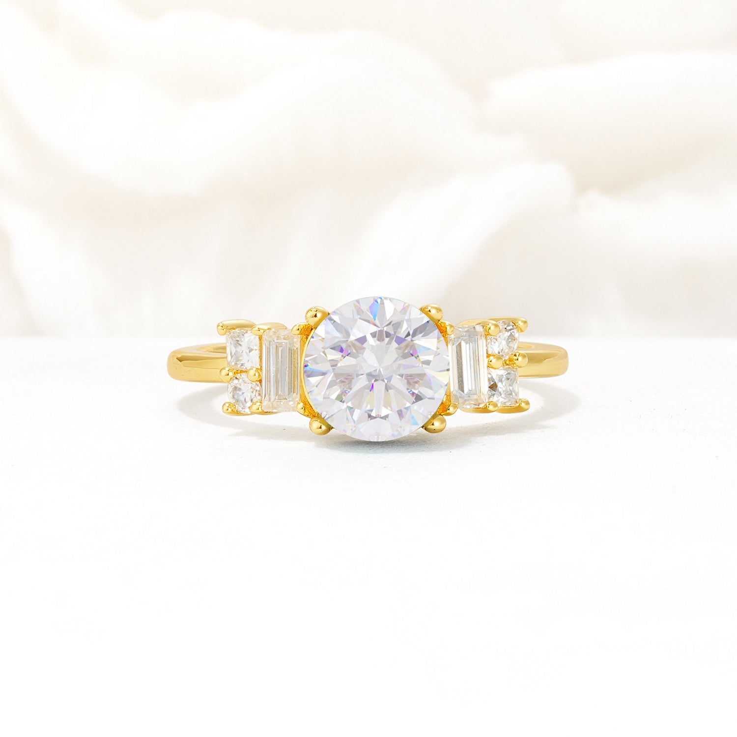 Round Cut Moissanite Baguette Side Stone Engagement Ring - Additional view