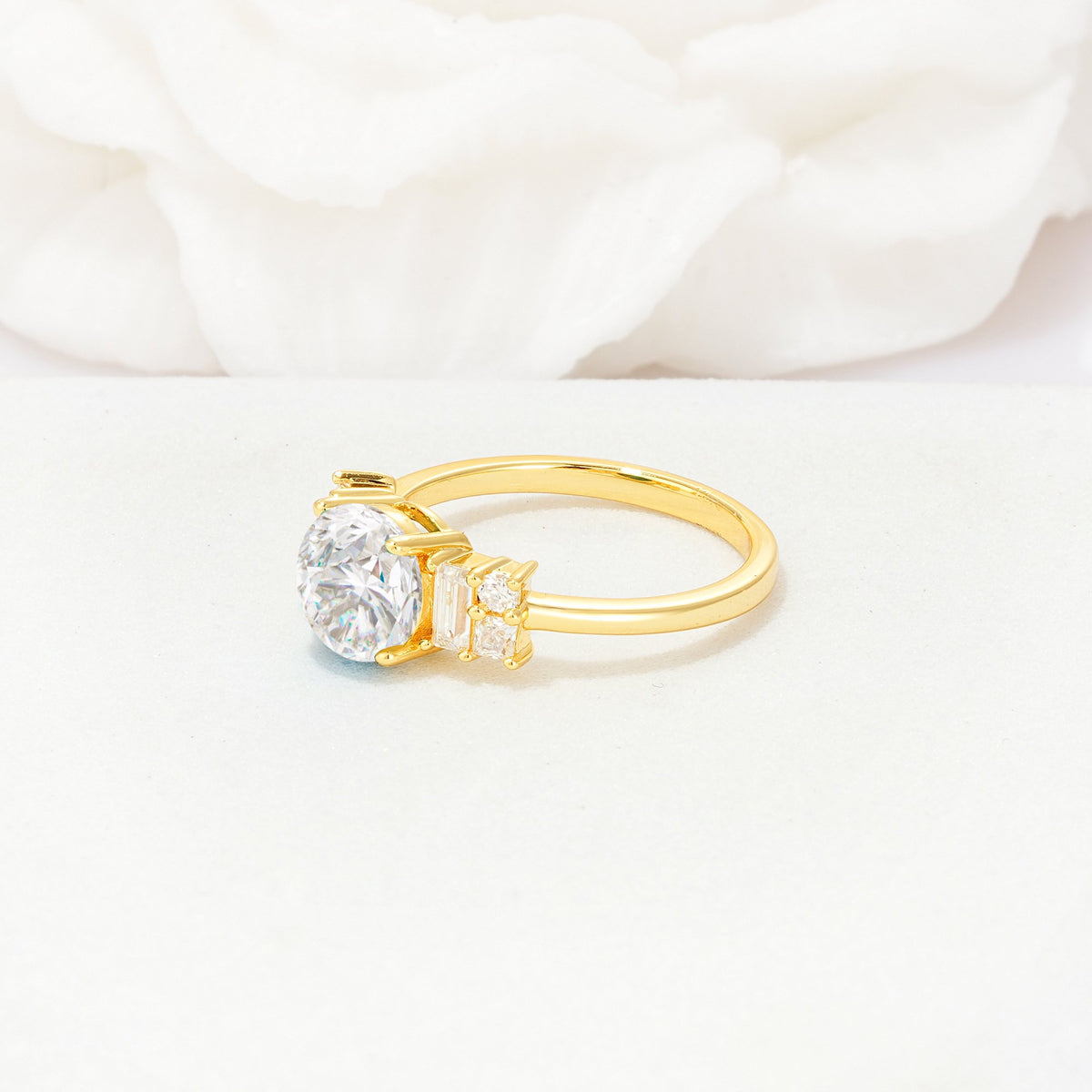 Round Cut Moissanite Baguette Side Stone Engagement Ring - Additional view