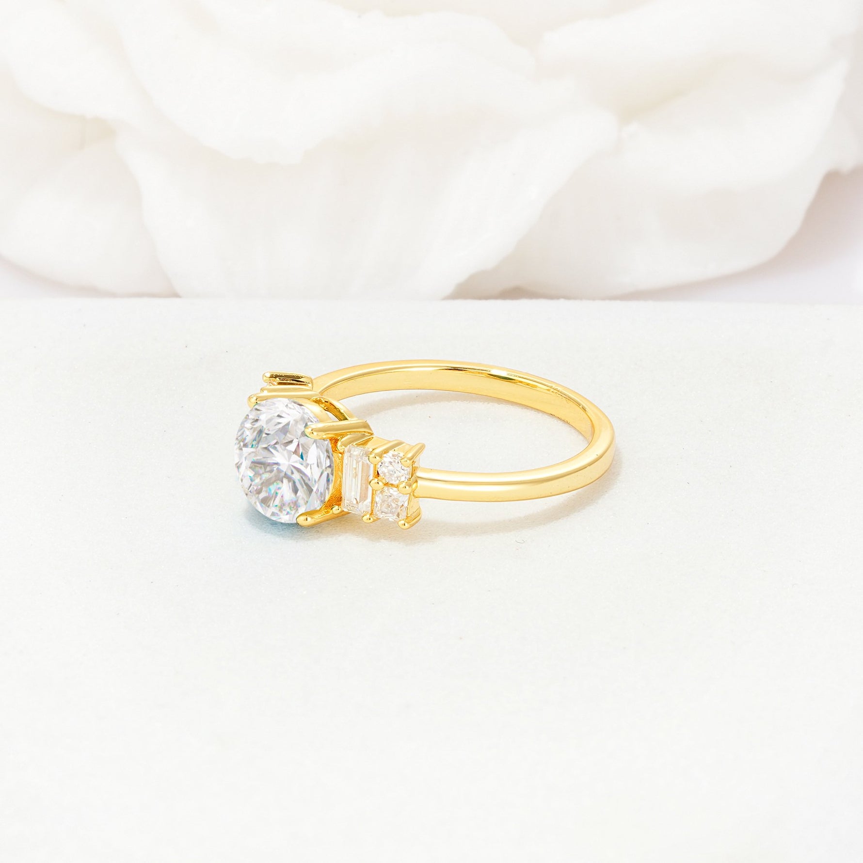 Round Cut Moissanite Baguette Side Stone Engagement Ring - Additional view