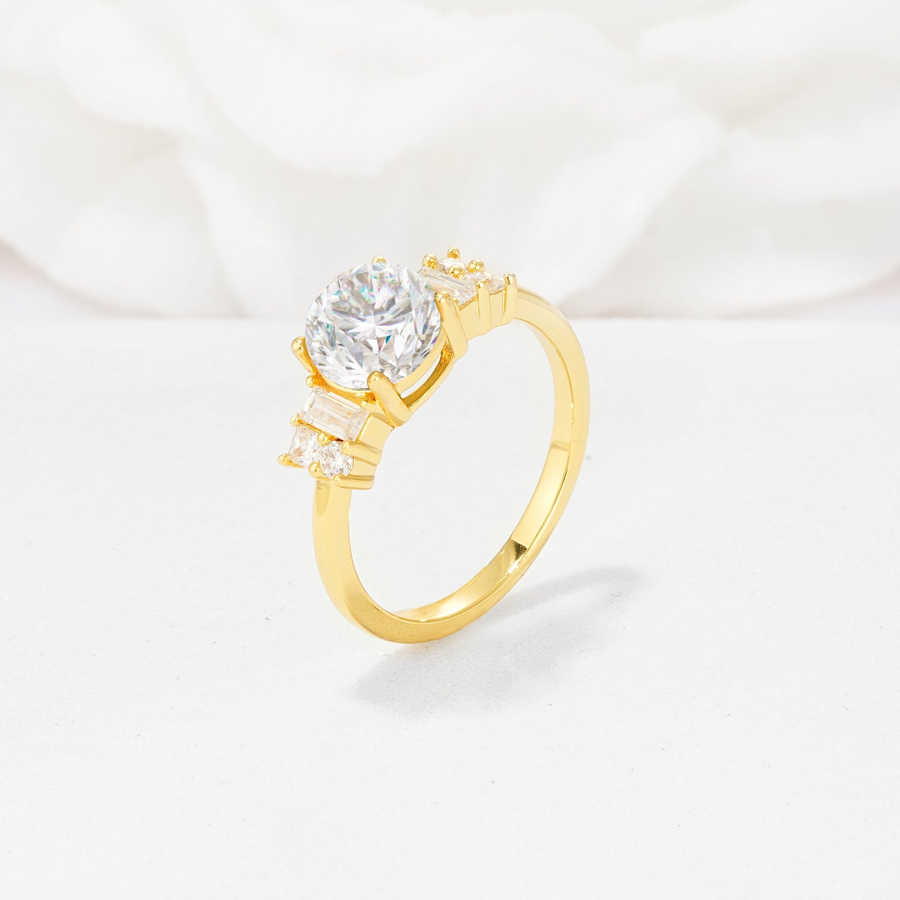 Round Cut Moissanite Baguette Side Stone Engagement Ring - Additional view