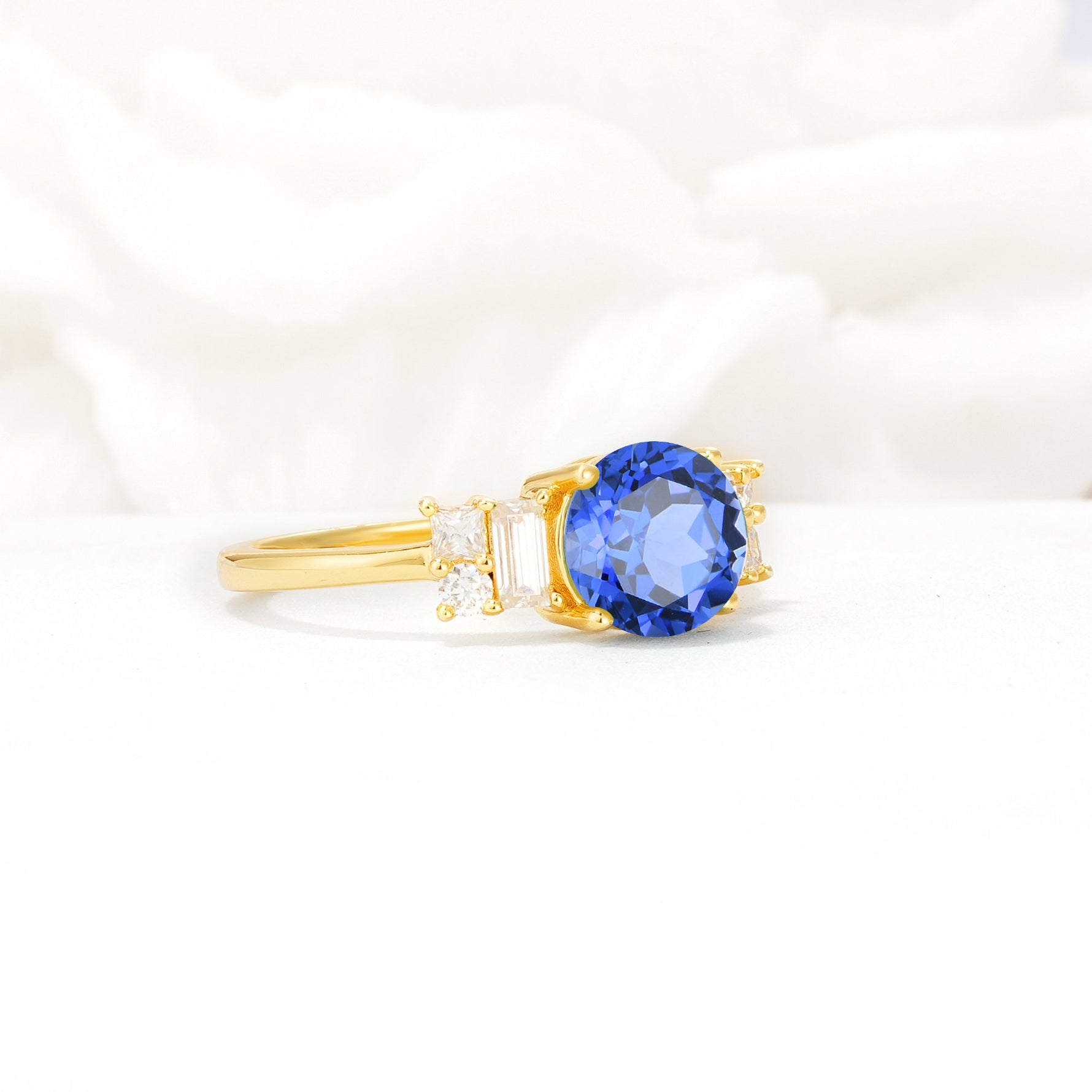 Round Cut Sapphire Baguette Side Stone Engagement Ring - Additional view