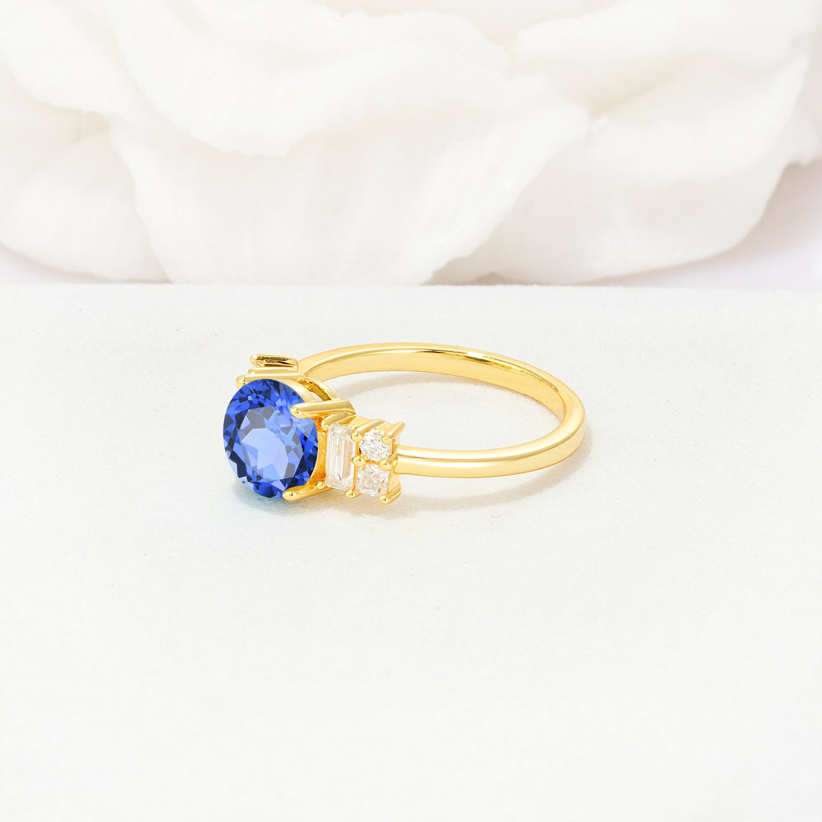Round Cut Sapphire Baguette Side Stone Engagement Ring - Additional view