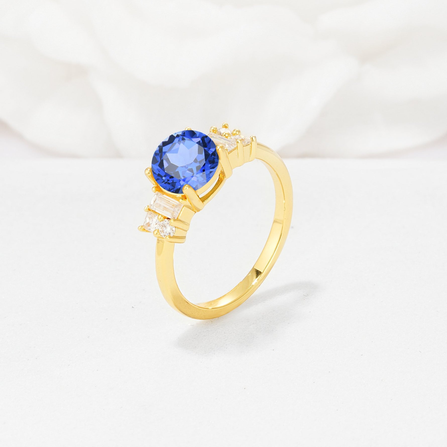 Round Cut Sapphire Baguette Side Stone Engagement Ring - Additional view