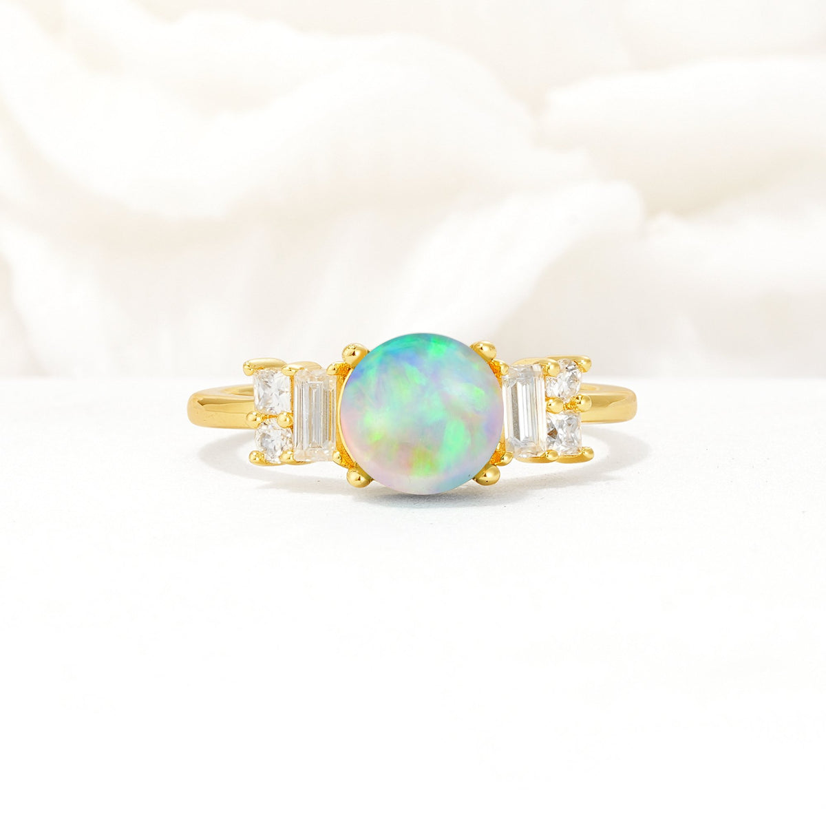 Round Cut Fire Opal Baguette Side Stone Engagement Ring - Additional view