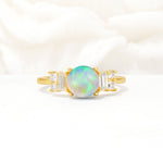 Round Cut Fire Opal Baguette Side Stone Engagement Ring - Additional view