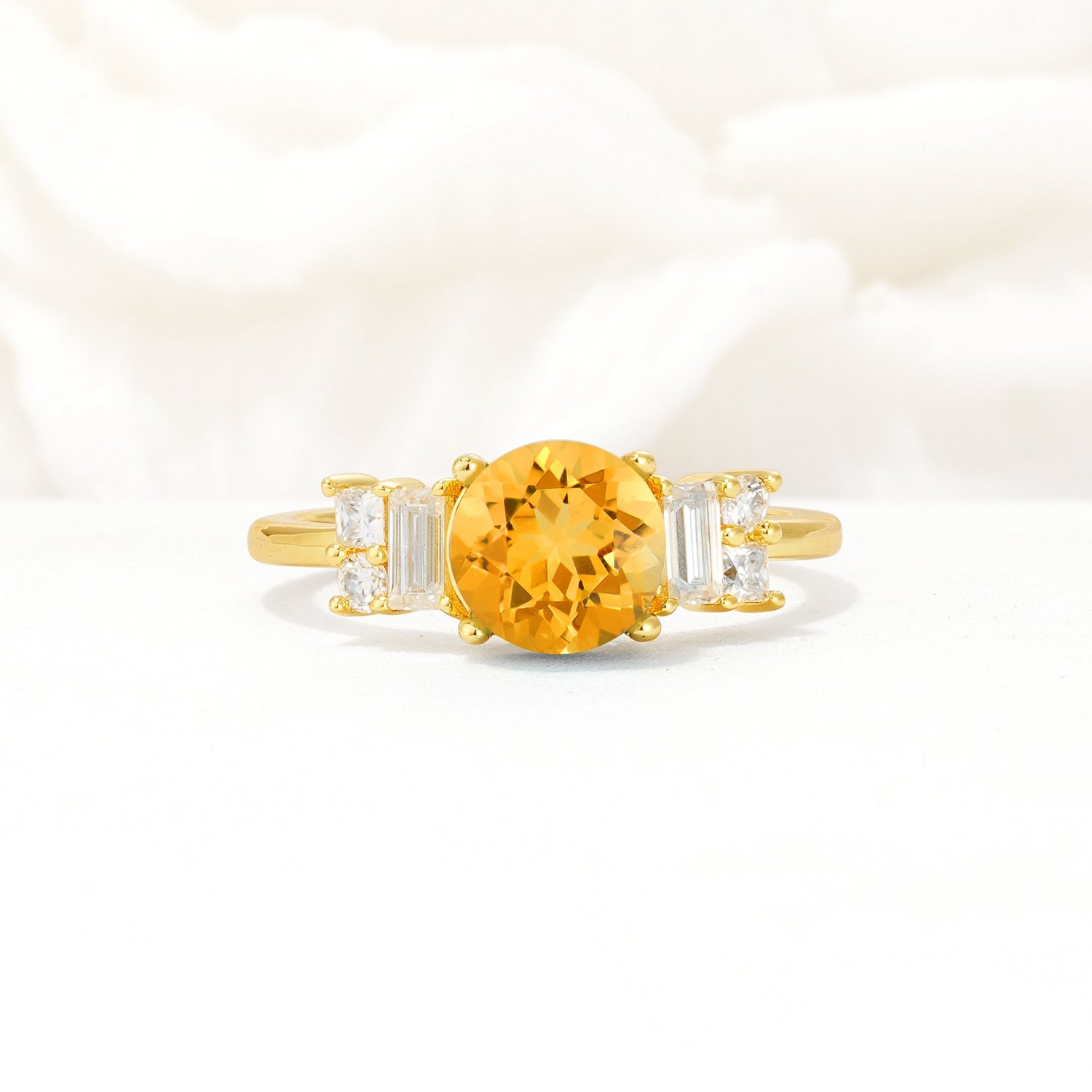 Round Cut Citrine Baguette Side Stone Engagement Ring - Additional view