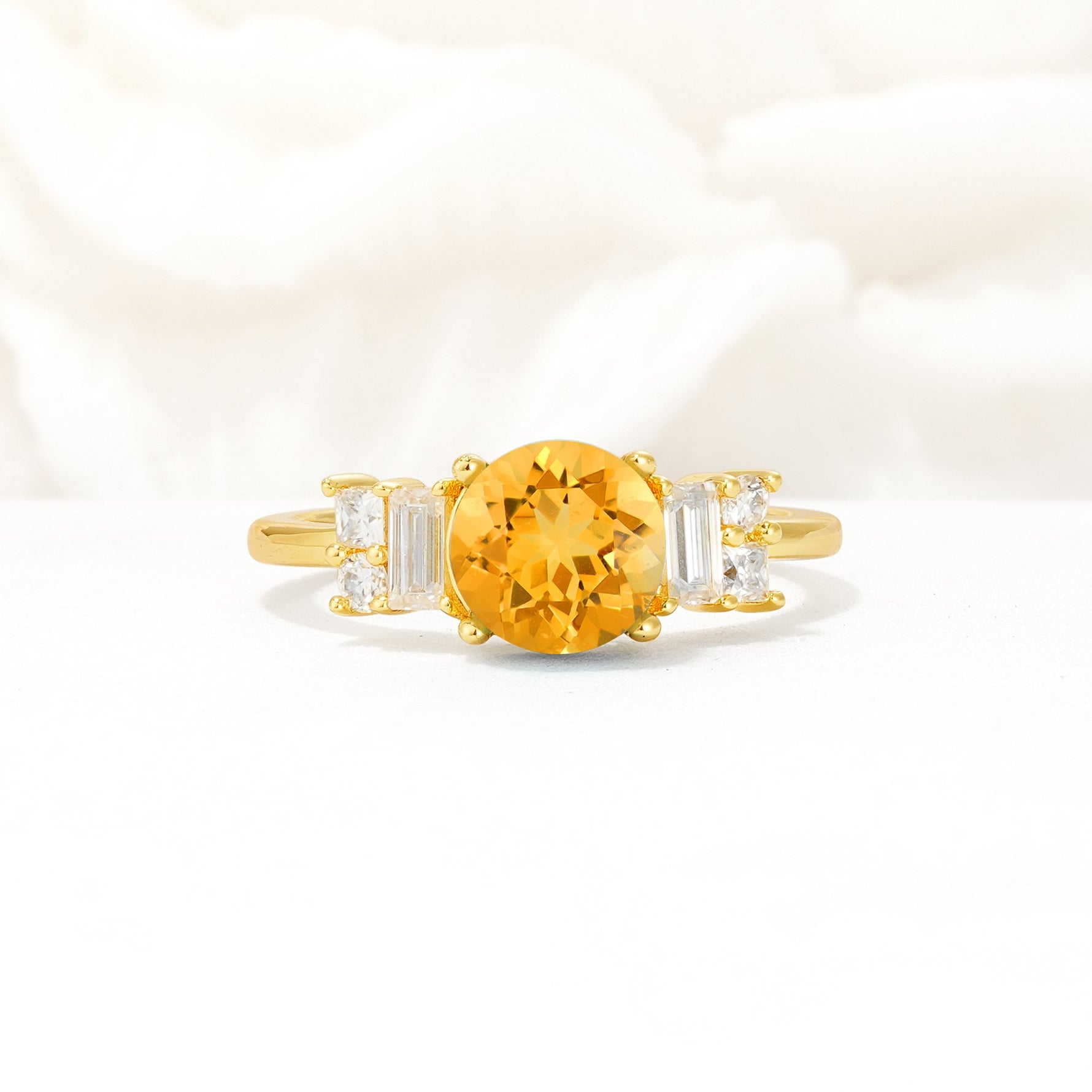 Round Cut Citrine Baguette Side Stone Engagement Ring - Additional view